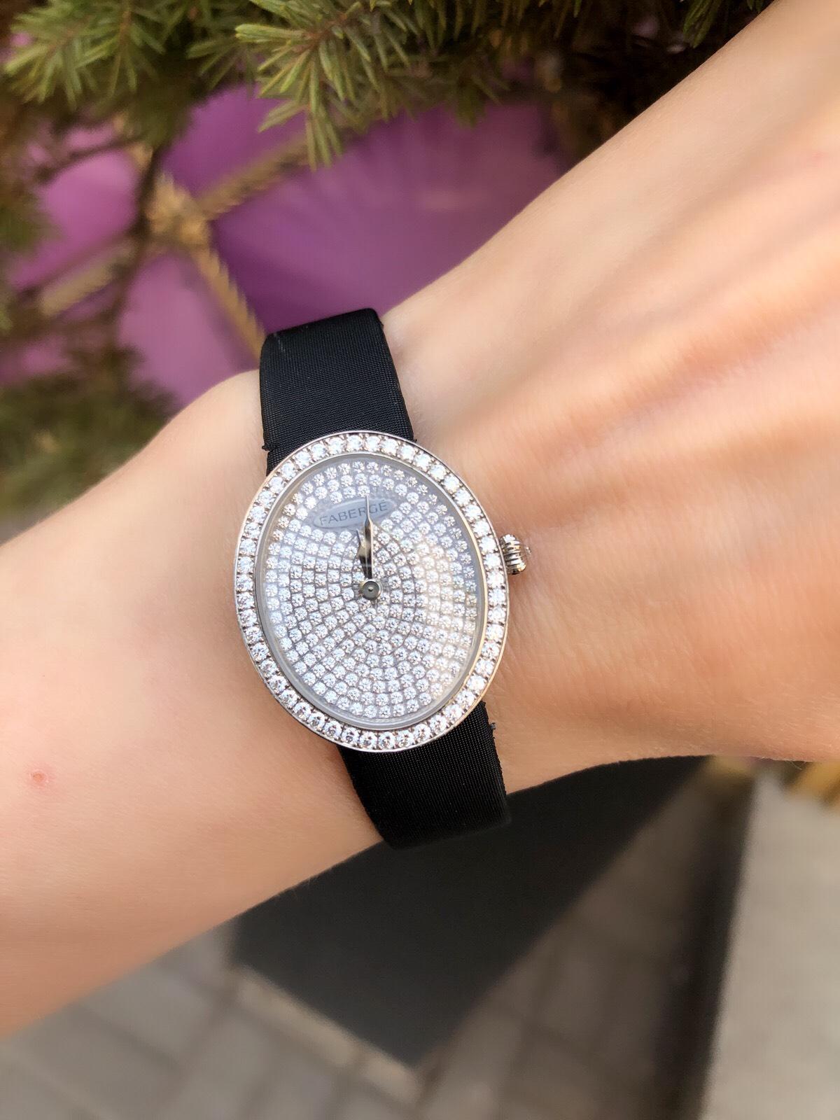 Anastasia Diamond Ladies' Timepieces
113WA217/1
Fabergé timepieces embody the characteristic perfectionism and
panache pioneered by Peter Carl Fabergé, who ingeniously
incorporated clocks, and occasionally watches, into his rich
repertoire of