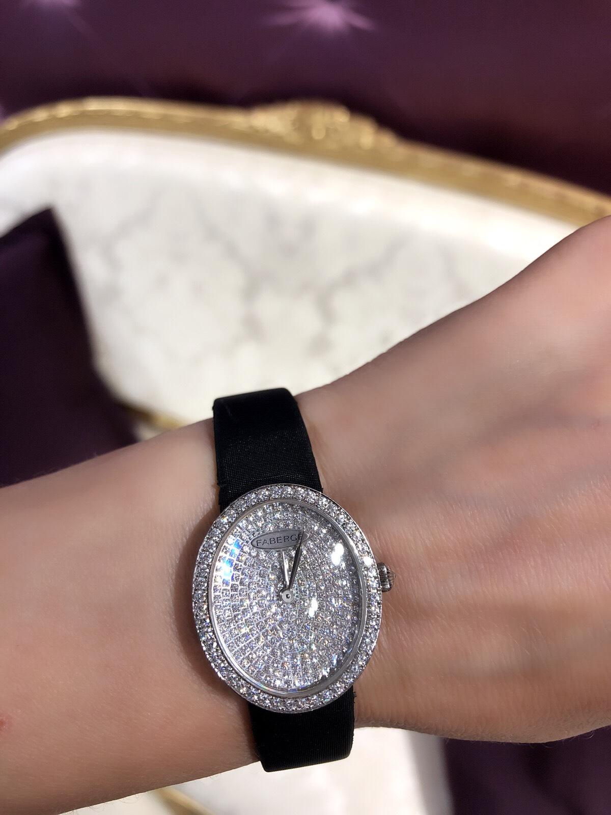 Round Cut Fabergé Timepieces Anastasia Diamonds Ladies 18 Karat White Gold Watch For Sale