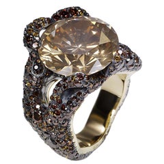 Fabergé Tree Root 13ct Brown Diamond Ring Encrusted W/ Diamonds, US Clients