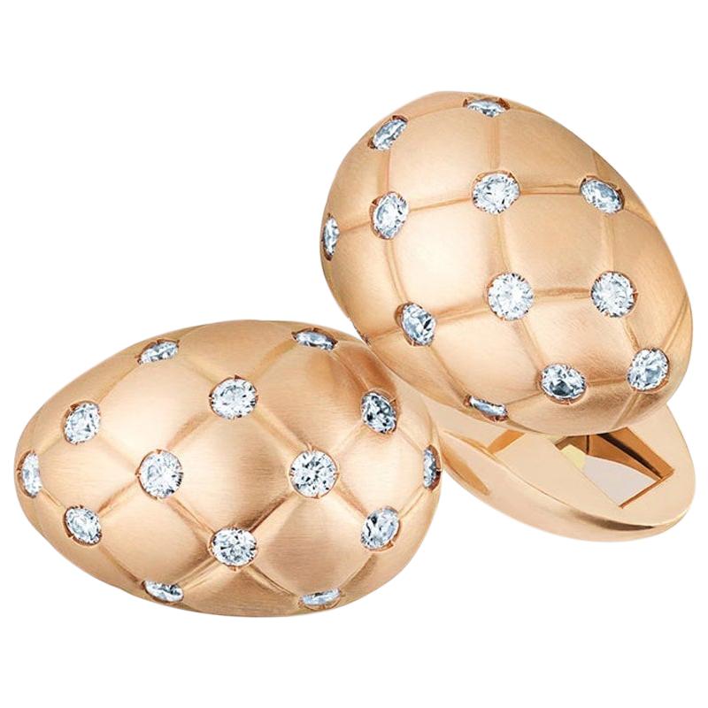 Fabergé Treillage 18K Brushed Rose Gold Diamond Cufflinks For Sale