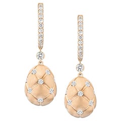 Fabergé Treillage 18K Brushed Rose Gold Diamond Hoop Drop Earrings, US Clients