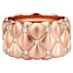 Fabergé Treillage 18K Brushed Rose Gold Diamond Wide Quilted Ring, US Clients