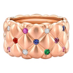 Fabergé Treillage 18K Ring with Brushed Rose Gold Diamond & Multicolour Gemstone