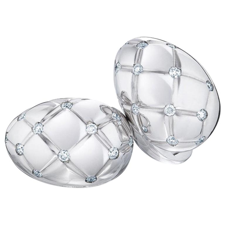 Fabergé Treillage 18 Karat Polished White Gold Diamond Cufflinks, US Clients For Sale