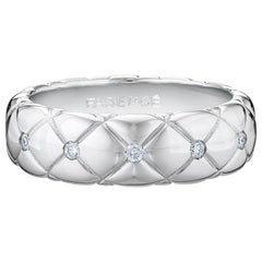Fabergé Treillage 18 Karat Polished White Gold Diamond Quilted Ring, US Clients