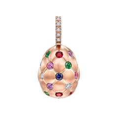 Fabergé Treillage 18 Karat Brushed Gold Diamond & Gemstone Egg Charm, US Clients