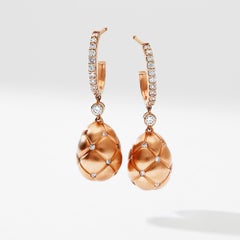 Fabergé Treillage 18K Brushed Rose Gold Diamond Hoop Drop Earrings