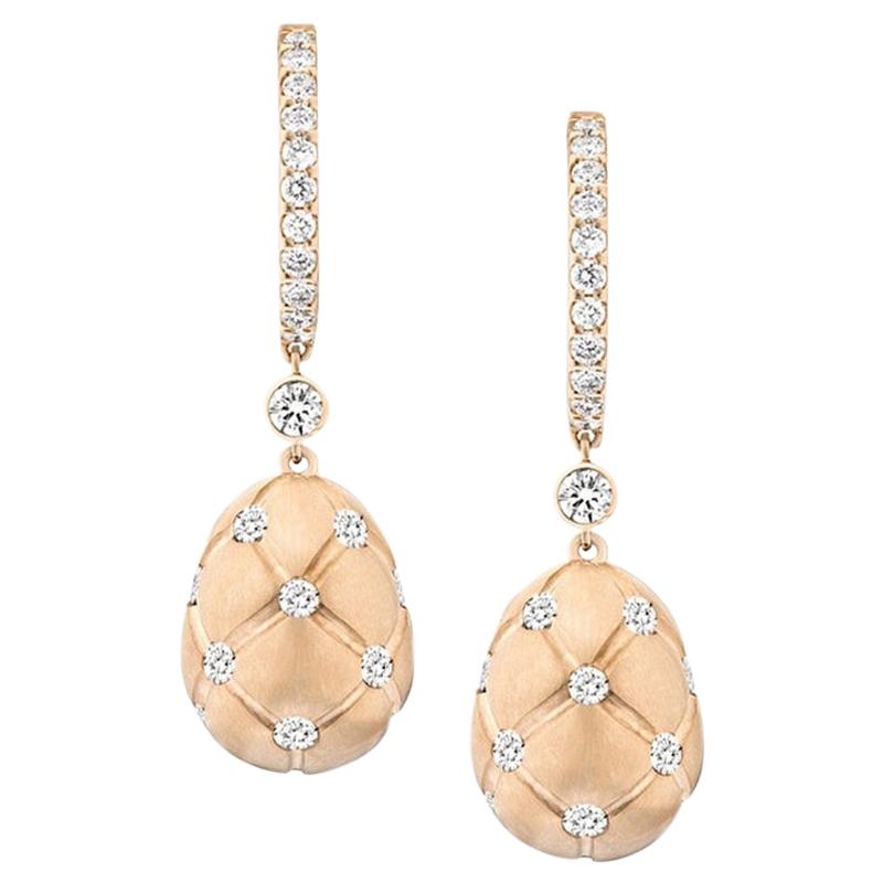 Fabergé Treillage 18K Brushed Rose Gold Diamond Hoop Drop Earrings For Sale
