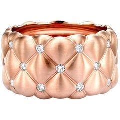 Fabergé Treillage 18K Brushed Rose Gold Diamond Wide Quilted Ring