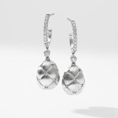 Fabergé Treillage 18K Brushed White Gold Diamond Hoop Drop Earrings