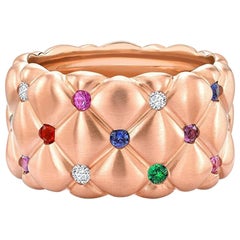 Fabergé Treillage 18K Rose Gold Diamond & Gemstone Wide Quilted Ring, US Clients