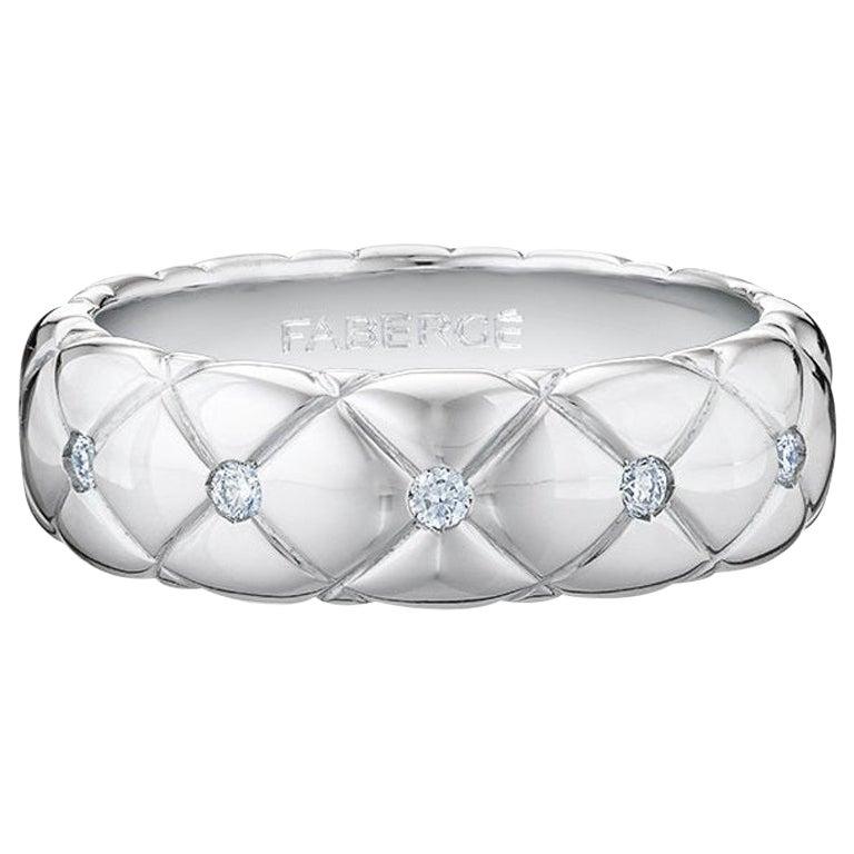 For Sale:  Fabergé Treillage 18k Polished White Gold Diamond Quilted Ring