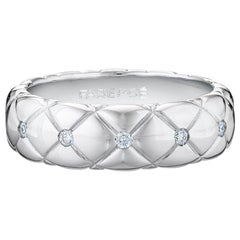 Fabergé Treillage 18k Polished White Gold Diamond Quilted Ring