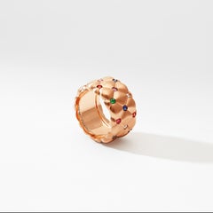 Fabergé Treillage 18K Ring with Brushed Rose Gold Diamond & Multicolour Gemstone