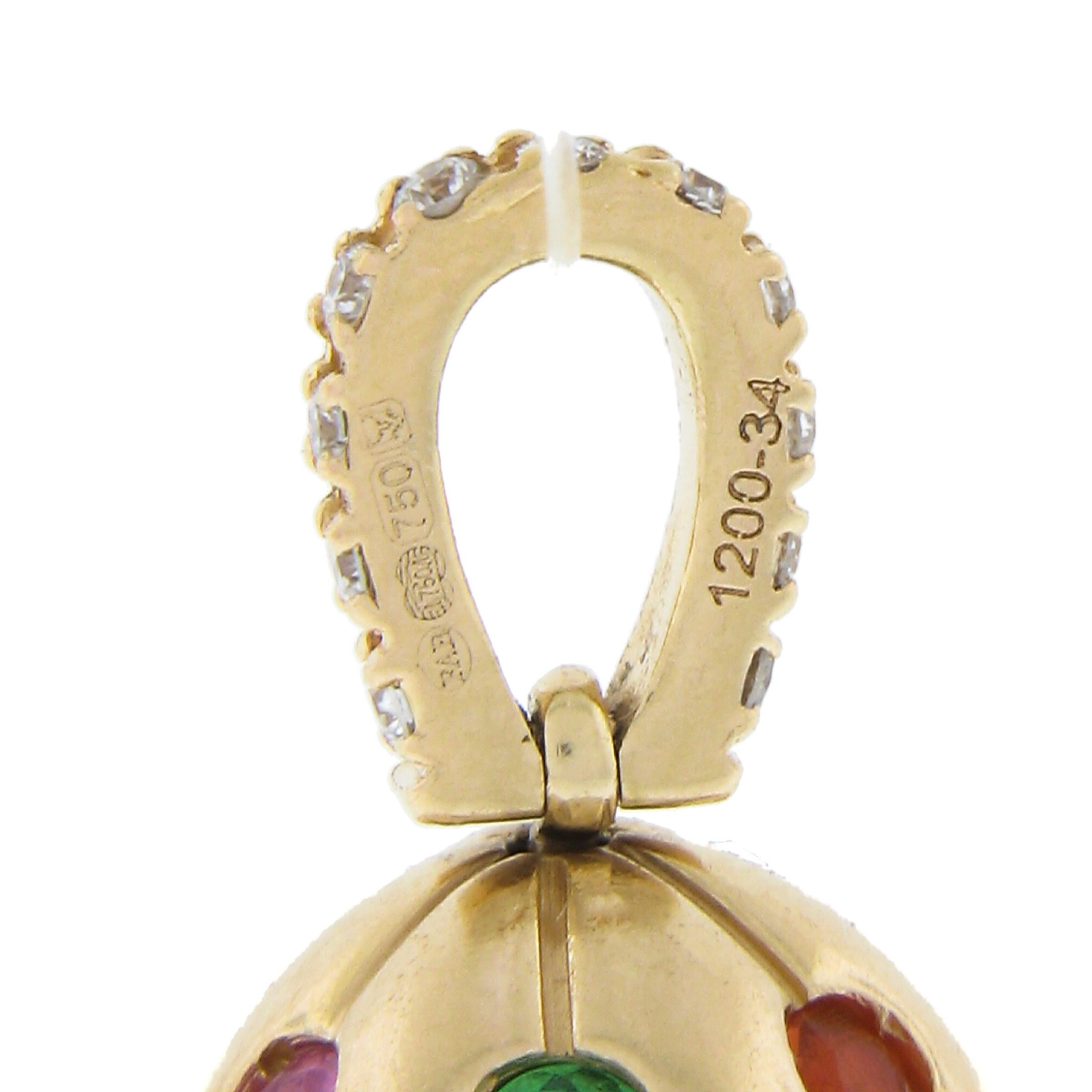 Faberge Treillage 18k Rose Gold Multi Colored Gemstone Set Quilting Egg Pendant 2