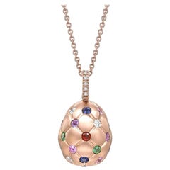 Fabergé Treillage Brushed Rose Gold & Gemstone Set Egg Pendant, US Clients