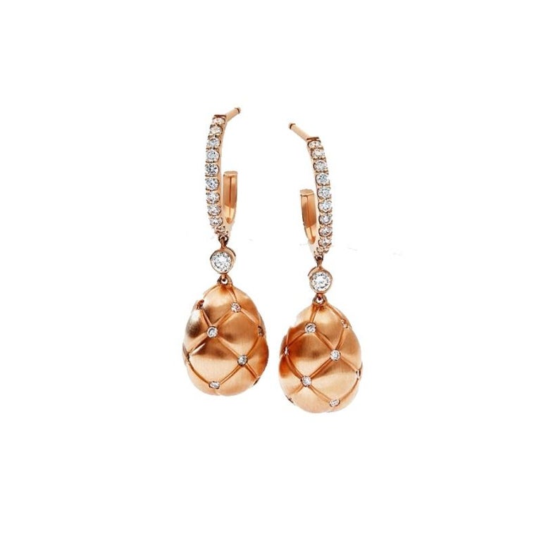 Fabergé Treillage Brushed Rose Gold and Diamond Egg Drop Earrings ...