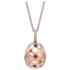 Pendentif Fabergé Treillage Oeuf en or rose brossé et pierres multicolores 158FP304