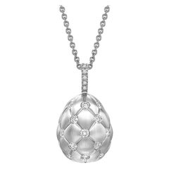 Fabergé Treillage Brushed White Gold & Diamond Egg Pendant 158FP309