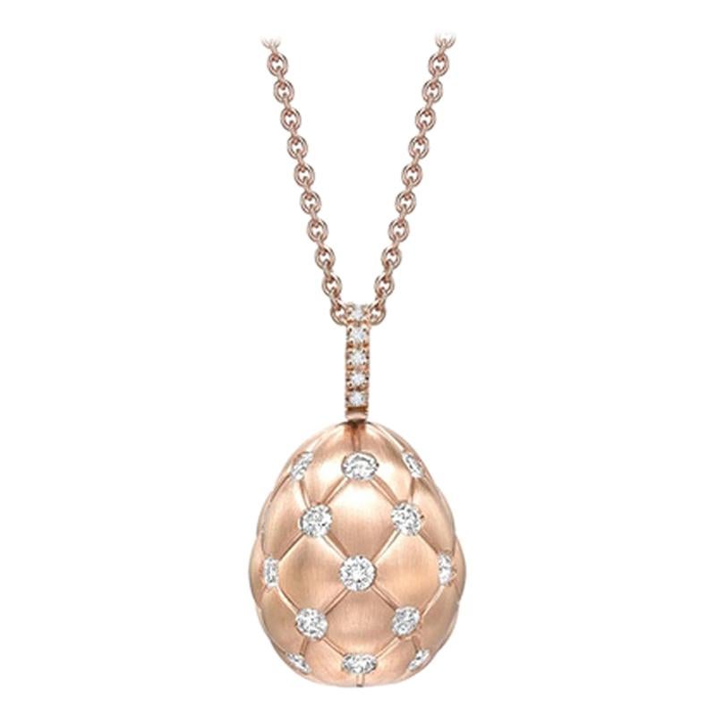 Fabergé Treillage Brushed Rose Gold & Diamond Set Egg Pendant For Sale