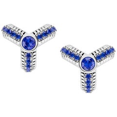 Fabergé Trio White Gold Blue Sapphire Fluted Earrings, US Clients