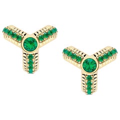 Fabergé Trio Yellow Gold Emerald Fluted Earrings, US Clients