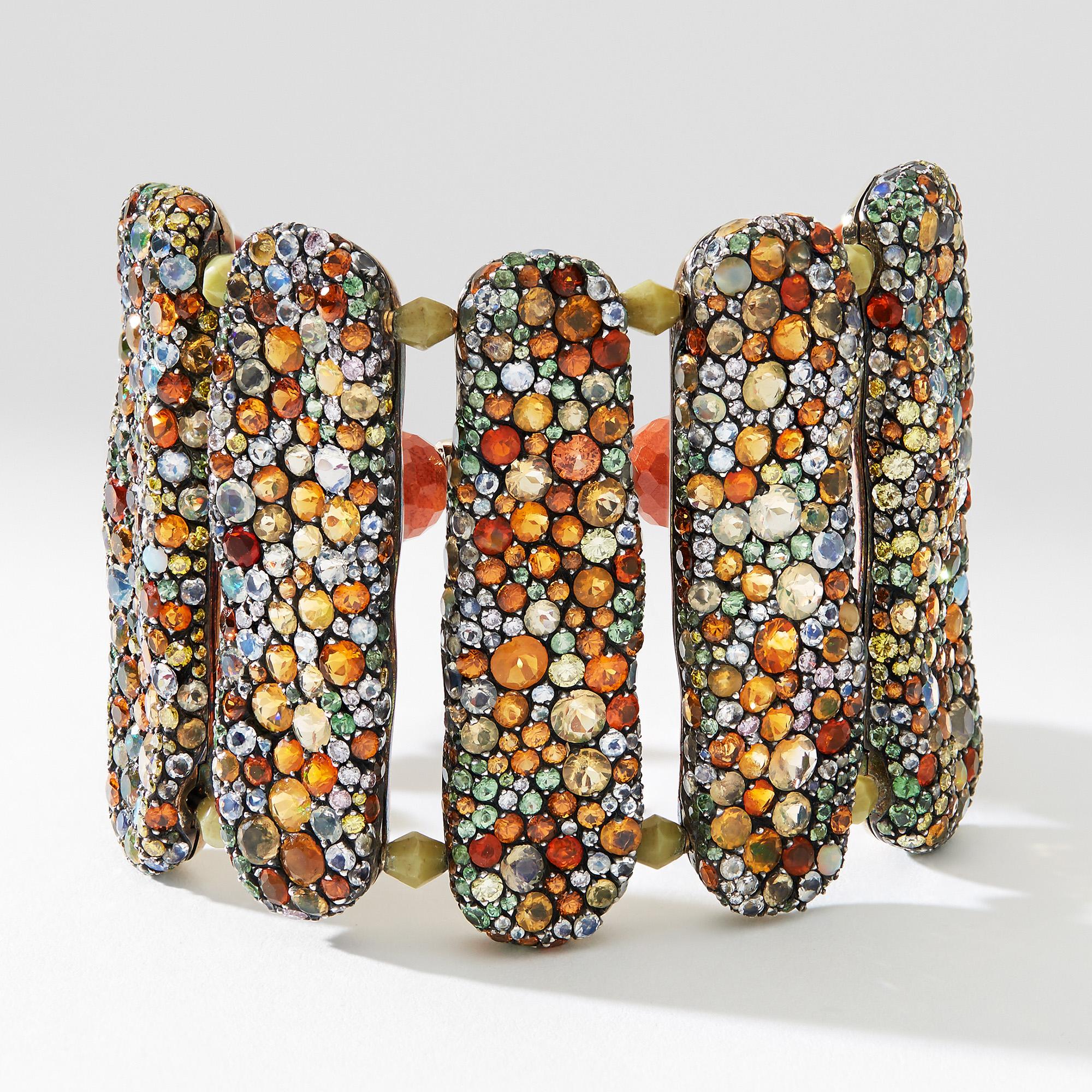 Fabergé Tzigane Gold & Silver Bracelet With Coloured Diamonds & Gemstones In New Condition For Sale In London, GB