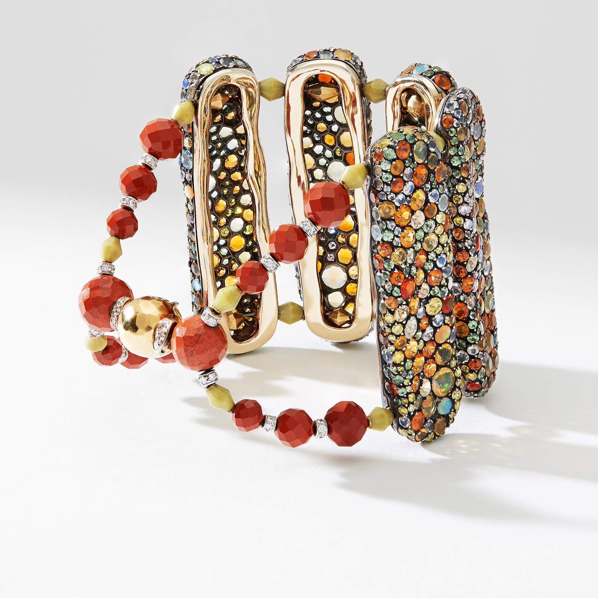 Fabergé Tzigane Gold & Silver Bracelet With Coloured Diamonds & Gemstones For Sale 1
