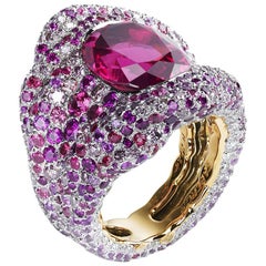 Fabergé Vagabonde 8ct Red Spinel Chunky Ring With Diamonds & Pink Gemstones