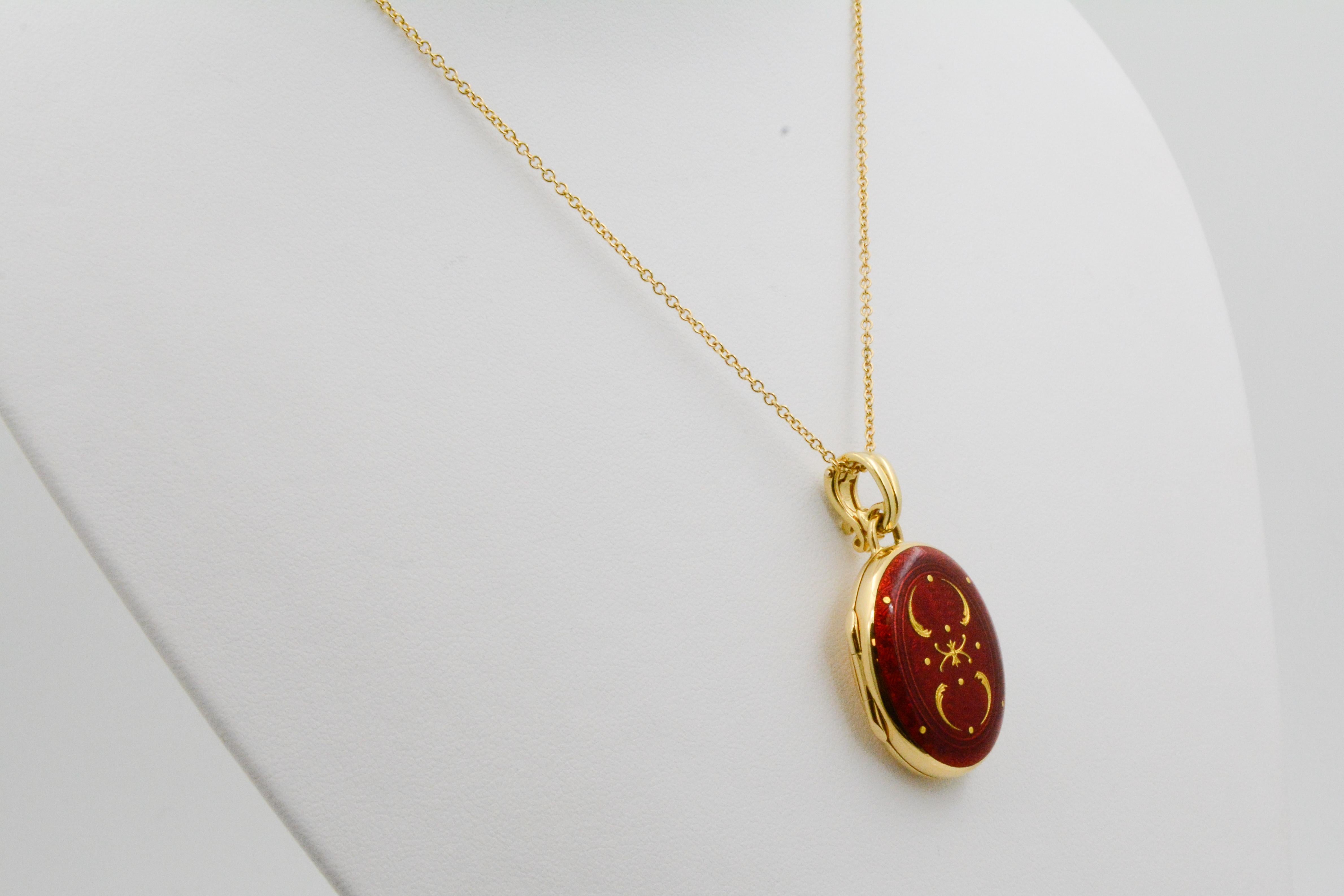 Modern Faberge Victor Mayer Red Enamel 18 Karat Yellow Gold Locket Pendant