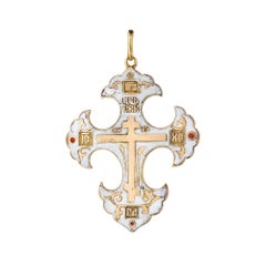 Antique Faberge Victorian Gold Enamel Russian Orthodox Cross Pendant