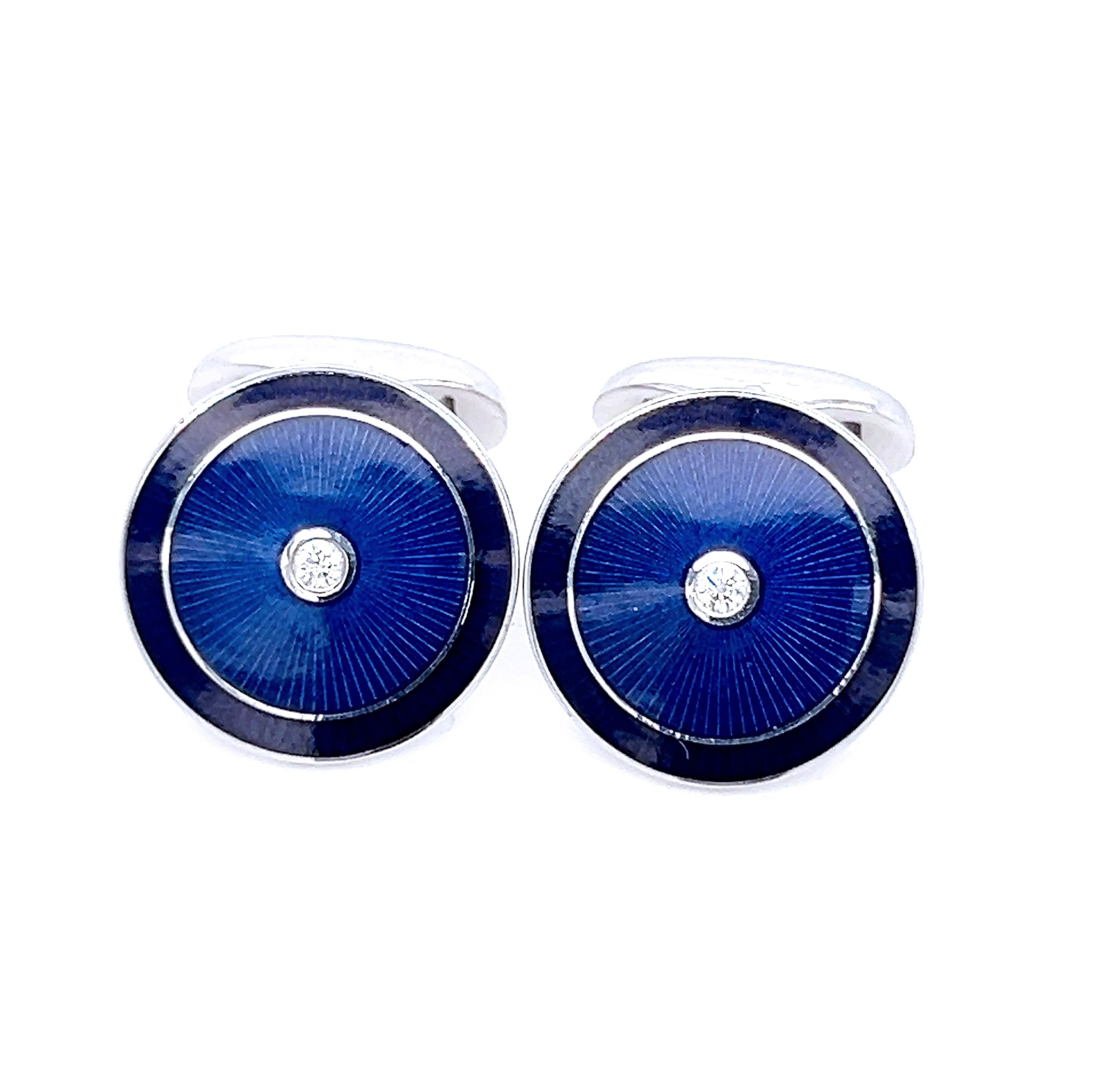 Fabergé White Diamond Black Blue Guilloché Hand Enameled White Gold Cufflinks In New Condition For Sale In Valenza, IT