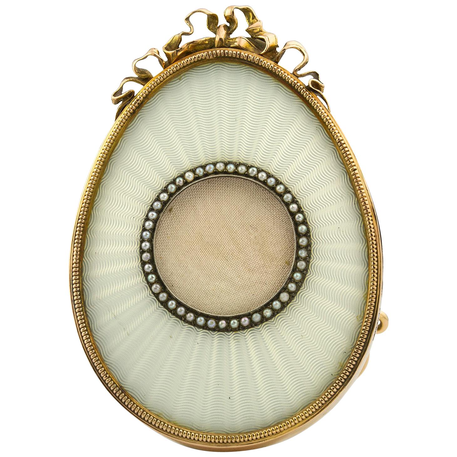 Fabergé White Enamel Egg Shaped Miniature Frame