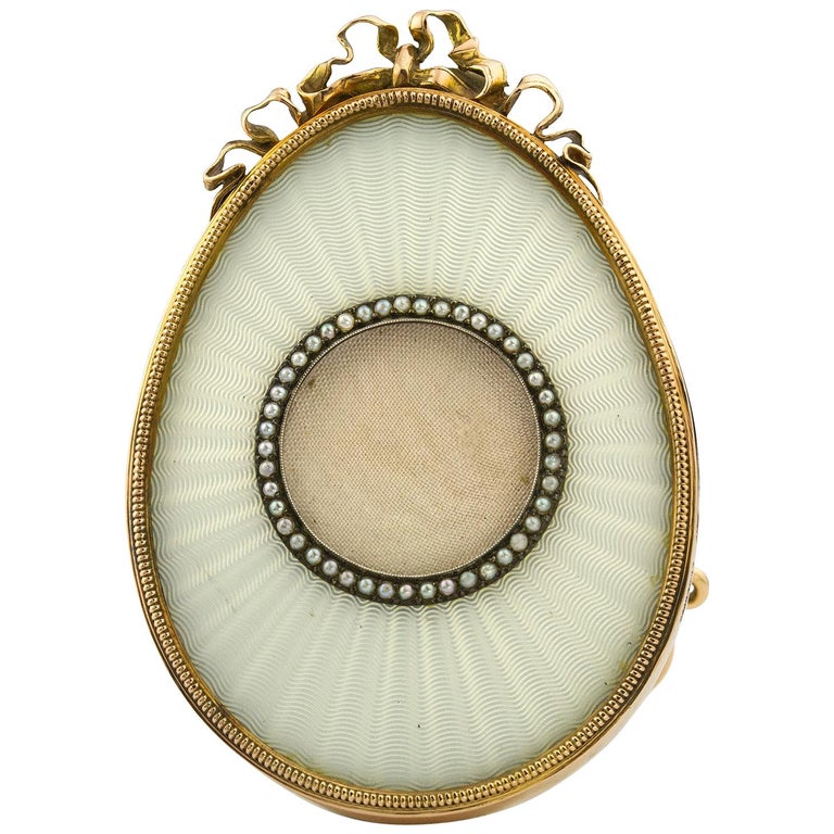 Fabergé White Enamel Egg Shaped Miniature Frame For Sale