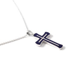 Fabergé White Gold 18K Blue Enamel Cross Pendant
