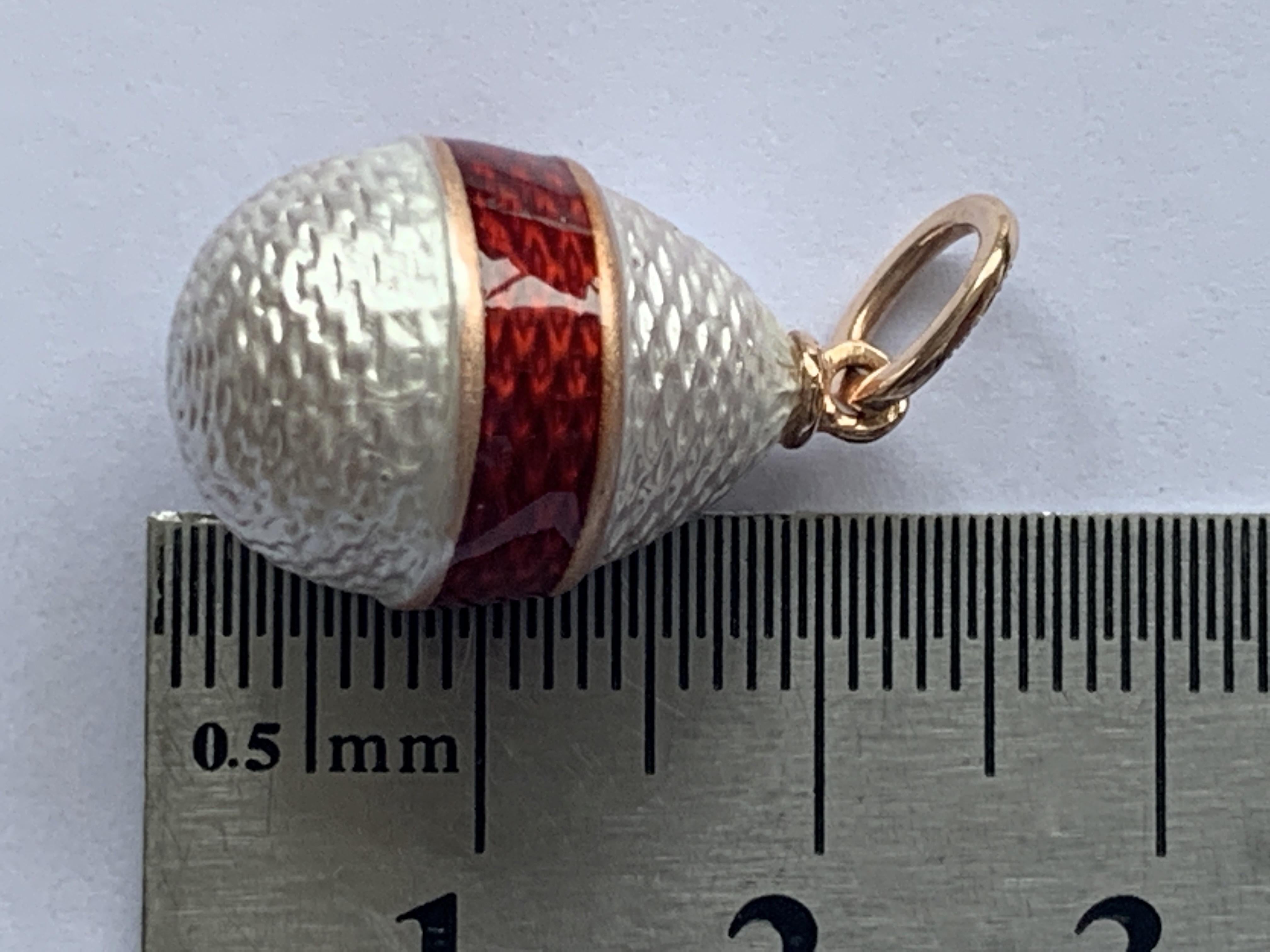 FABERGE White Guilloche with red band Enamel Antique Egg Pendant For Sale 5