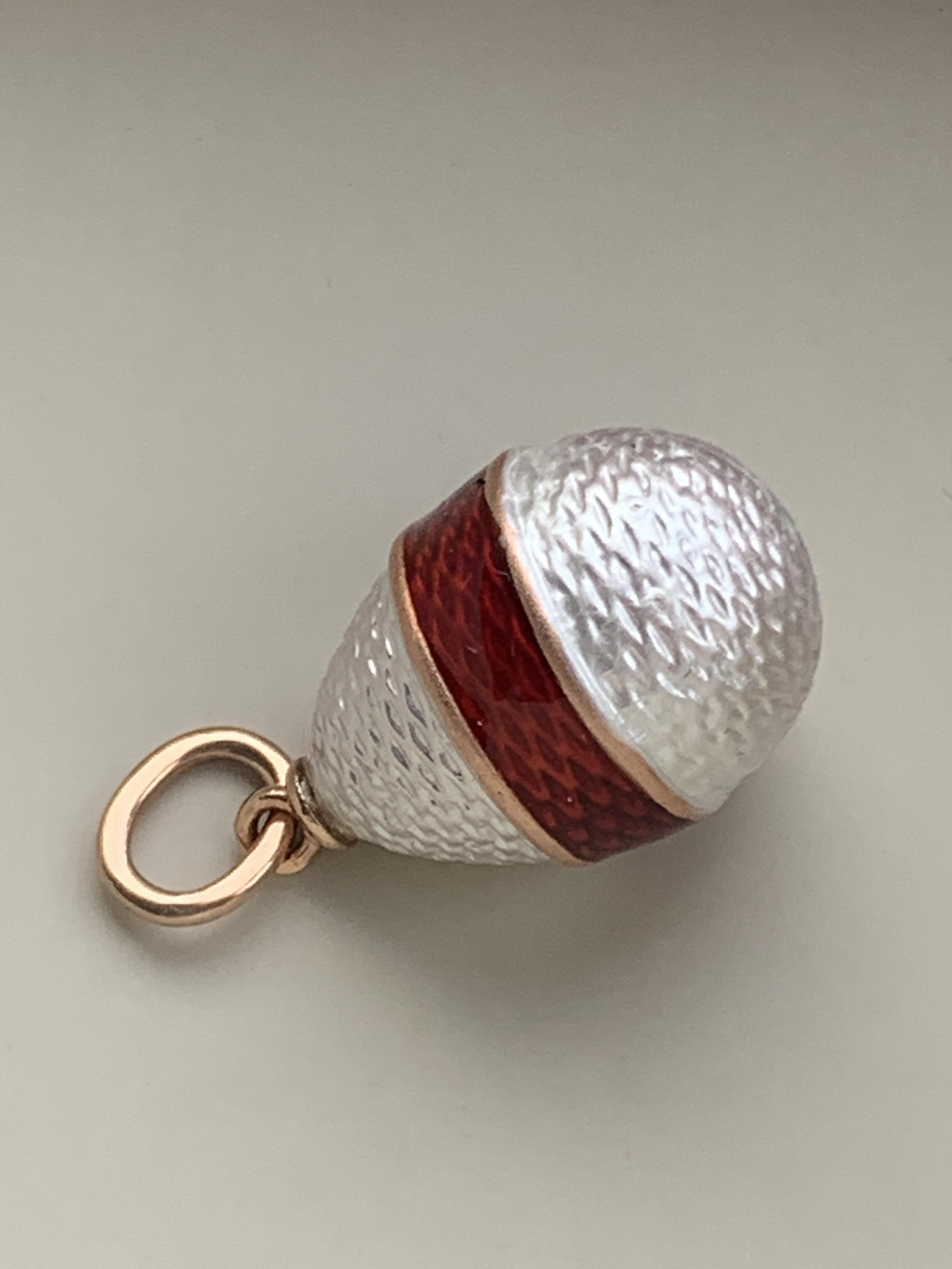 Art Deco FABERGE White Guilloche with red band Enamel Antique Egg Pendant For Sale