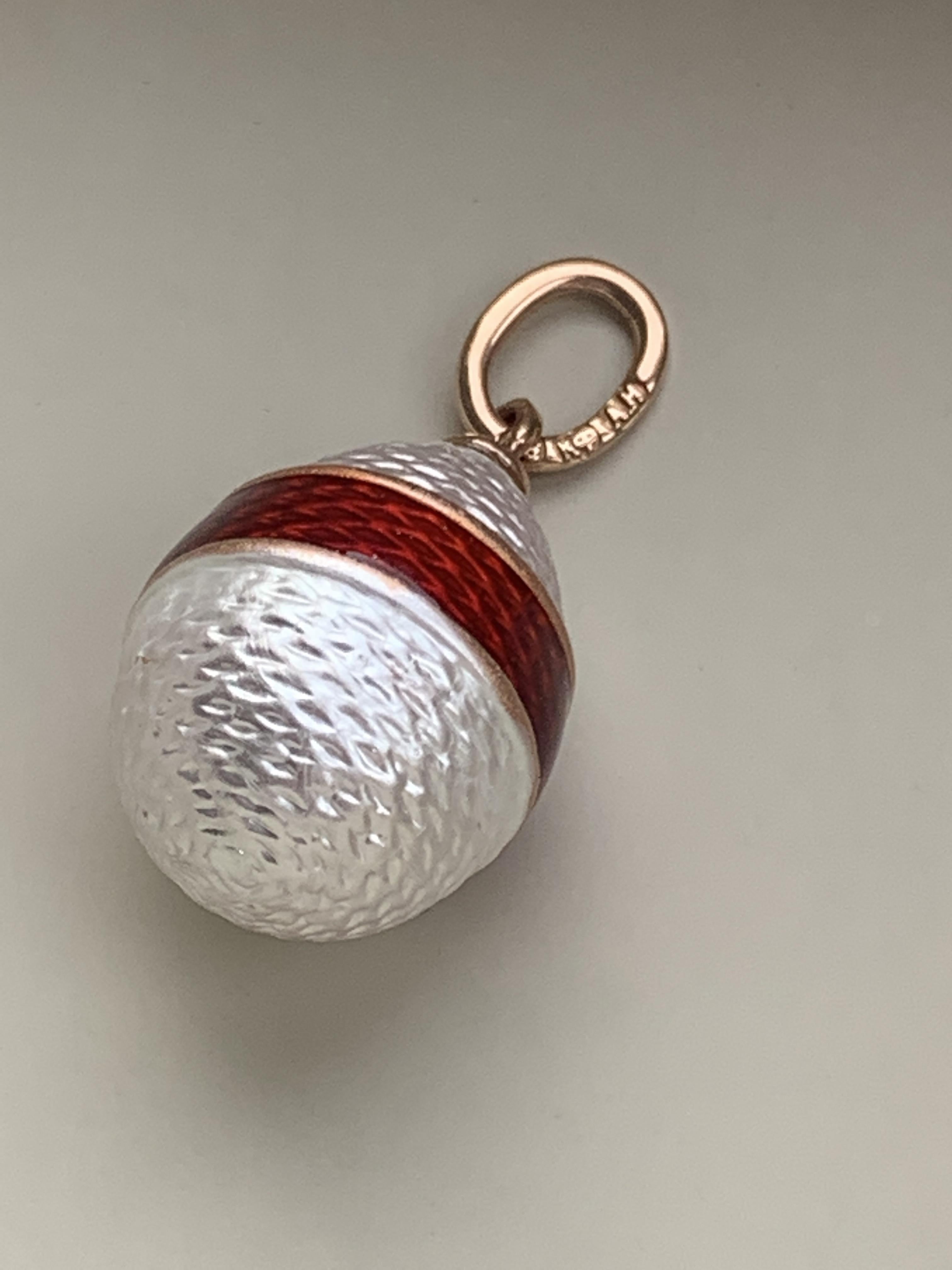 FABERGE White Guilloche with red band Enamel Antique Egg Pendant For Sale 2