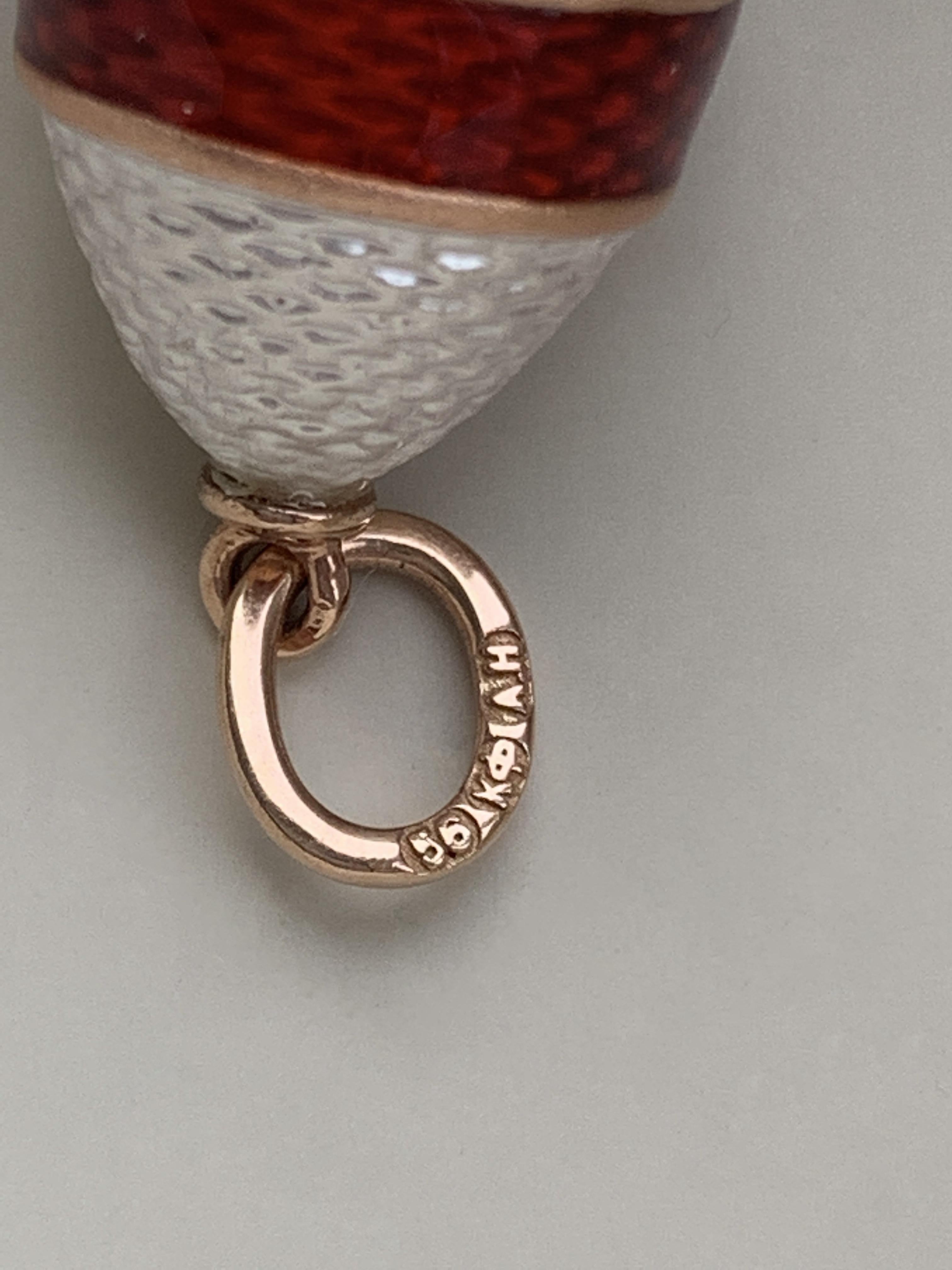 FABERGE White Guilloche with red band Enamel Antique Egg Pendant For Sale 3
