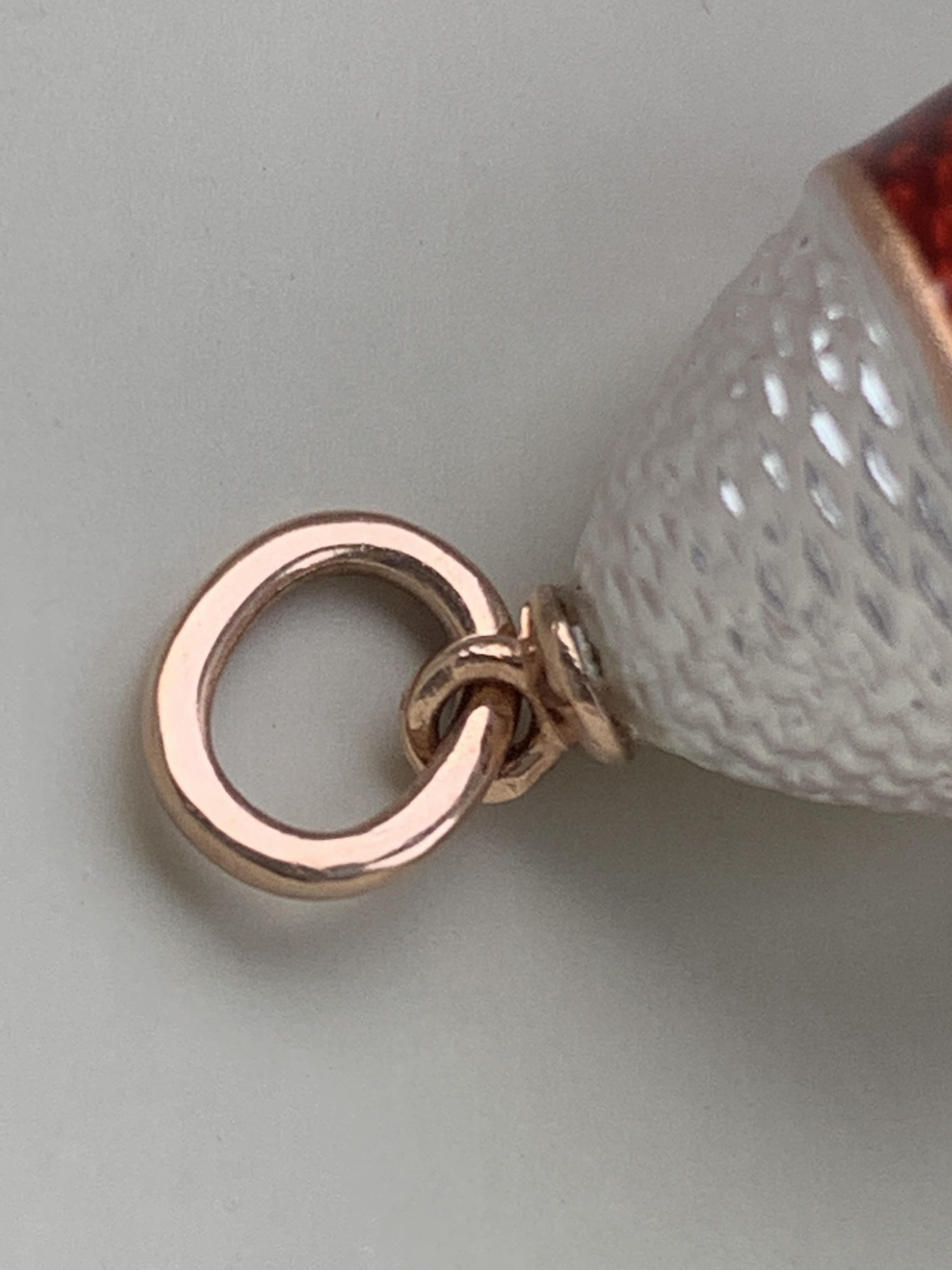 FABERGE White Guilloche with red band Enamel Antique Egg Pendant For Sale 4
