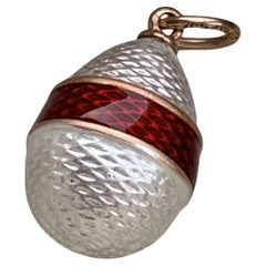 FABERGE White Guilloche with red band Enamel Antique Egg Pendant