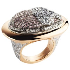 Fabergé White, Pink, Grey & Black Diamond Scarab Beetle Ring In 18K Rose Gold