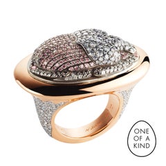 Fabergé White, Pink, Grey & Black Diamond Scarab Beetle Ring In 18K Rose Gold