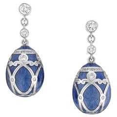 Fabergé Yelagin 18K Gold Diamond Drop Earrings with Guilloché Enamel, US Clients
