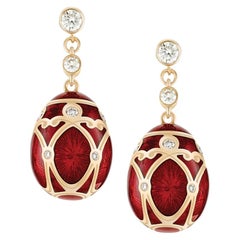 Fabergé Yelagin 18K Gold Diamond Drop Earrings w/ Guilloché Enamel, US Clients