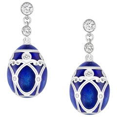 Fabergé Yelagin 18 Karat Gold Diamond Drop Earrings with Guilloché, US Clients