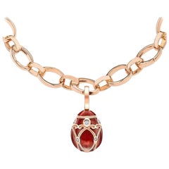 Fabergé Yelagin 18K Rose Gold Diamond Egg Charm With Red Guilloché Enamel