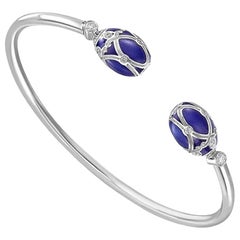 Fabergé Yelagin 18K White Gold Diamond Open Bracelet With Royal Blue Enamel