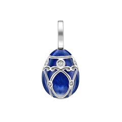 Fabergé Yelagin 18K White Gold Diamond Egg Charm W/ Guilloché Enamel, US Clients