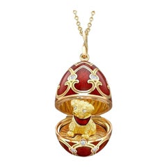 Fabergé Yellow Gold Red Guilloché Enamel Dog Surprise Locket 1151FP2074